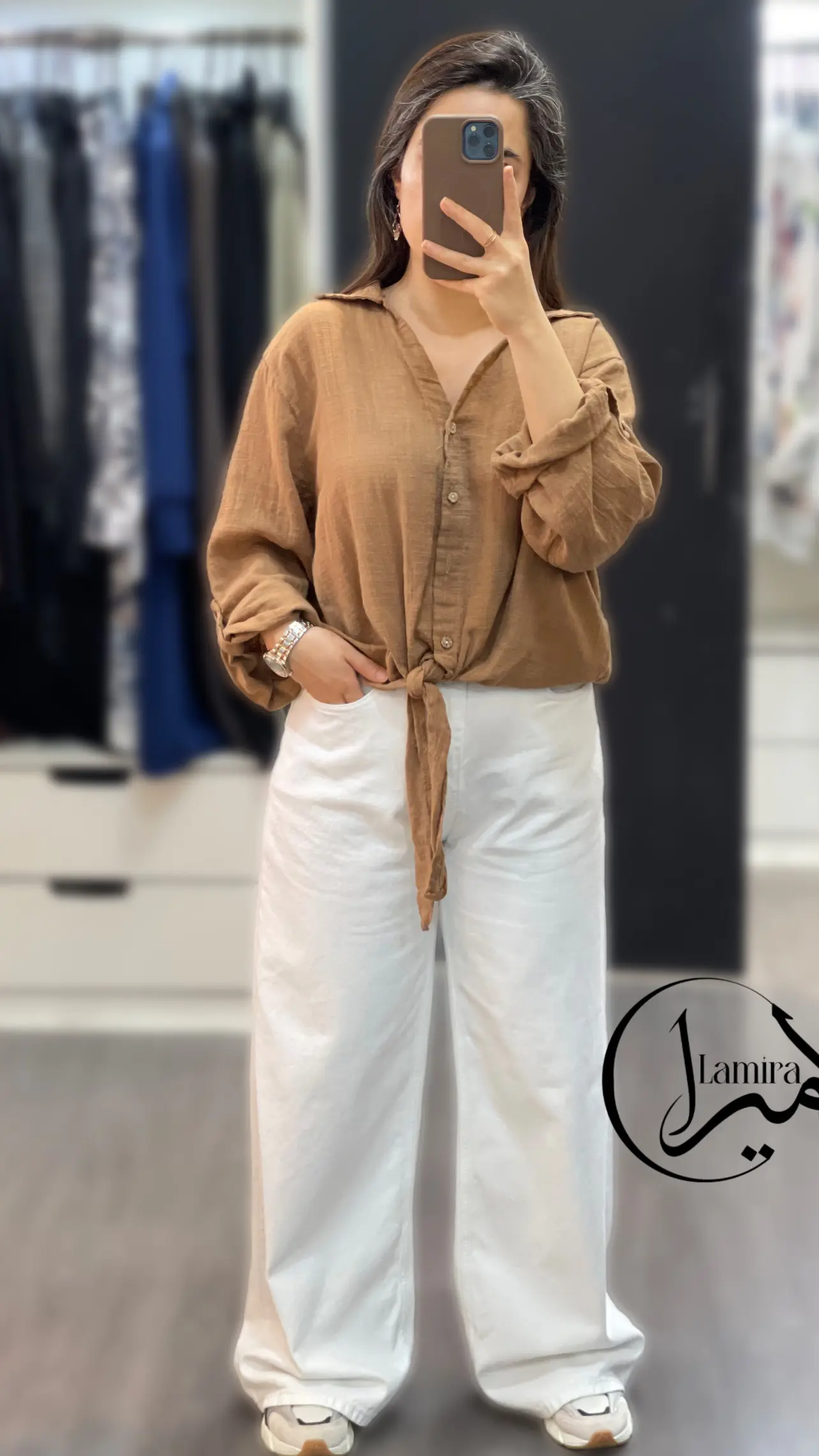 شومیز لینن ایتالیایی گره ای ساده تک رنگ